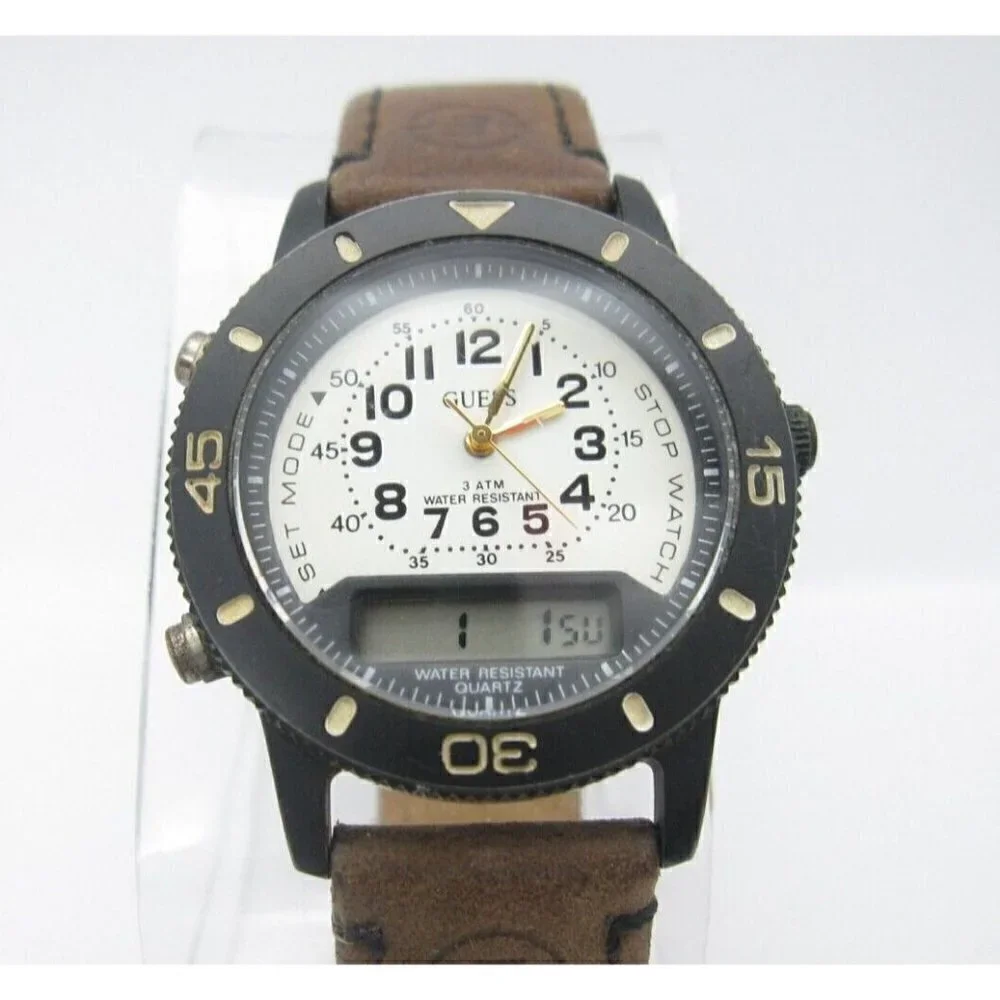 Men's Vintage Guess Quartz WR Analog/Digital 37mm Dial Causal Round Watch (E241)
